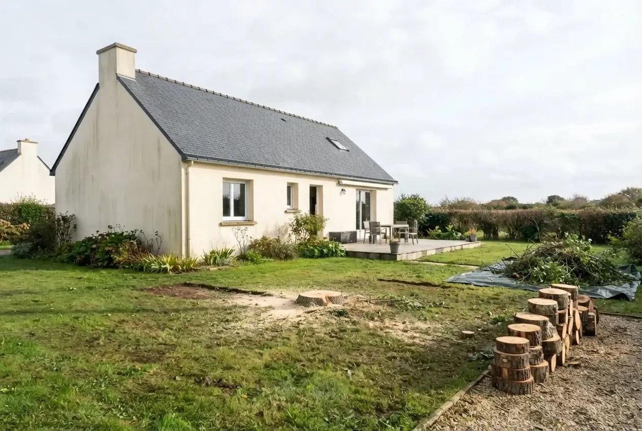 Terrain dégagé après abattage contrôlé à Ploemeur