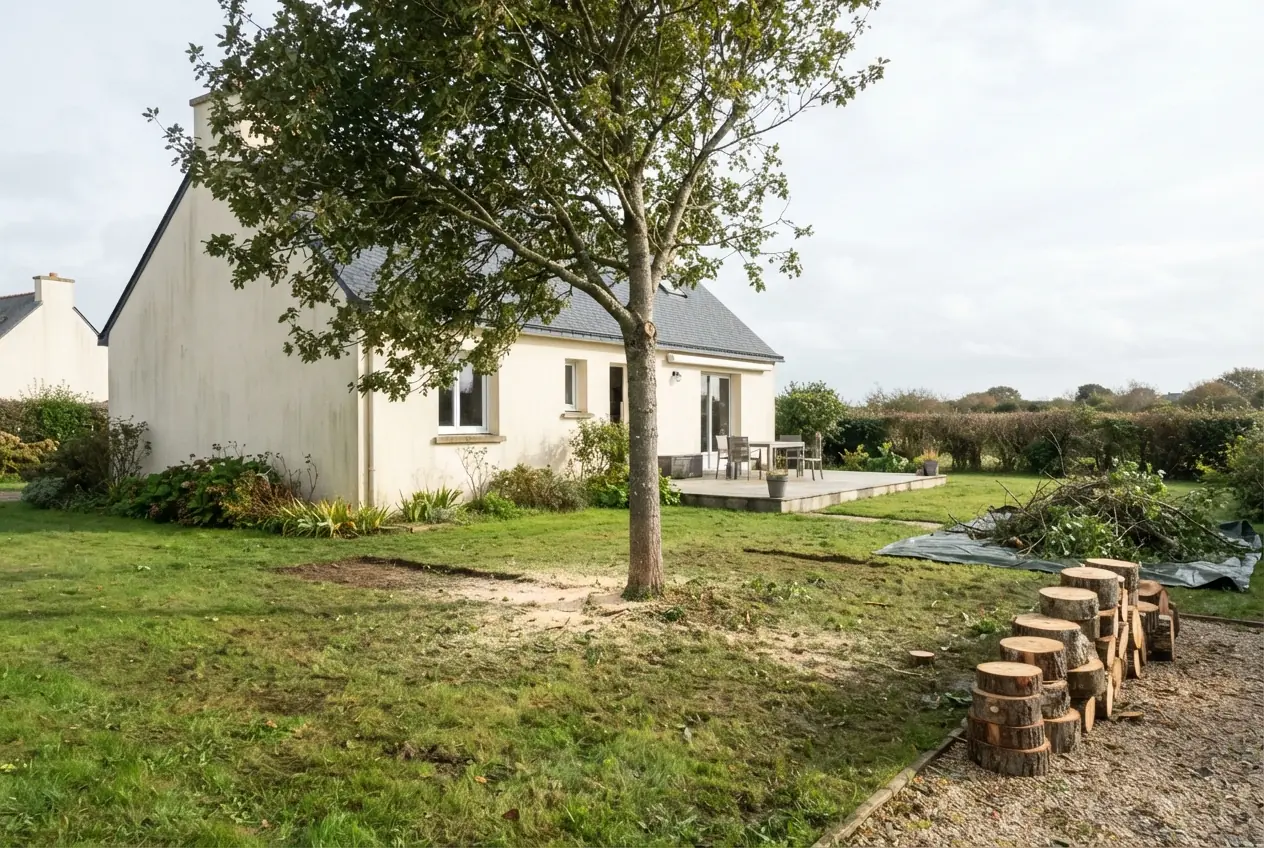 Arbre à abattre dans un terrain dégagé à Ploemeur