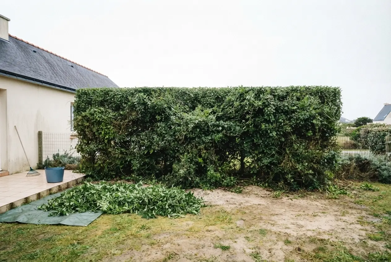 Haie persistante densifiée après entretien à Larmor-Plage