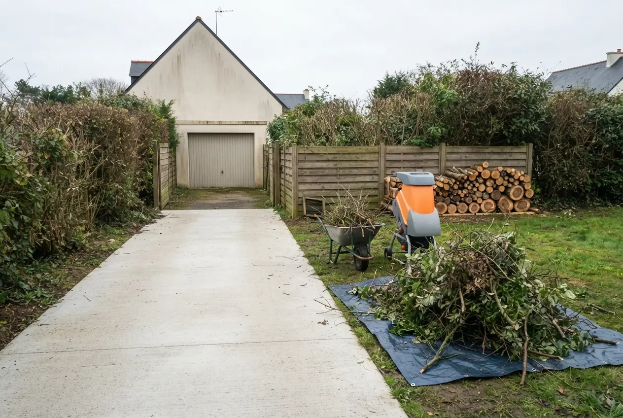 Broyage de branchages après élagage à Caudan