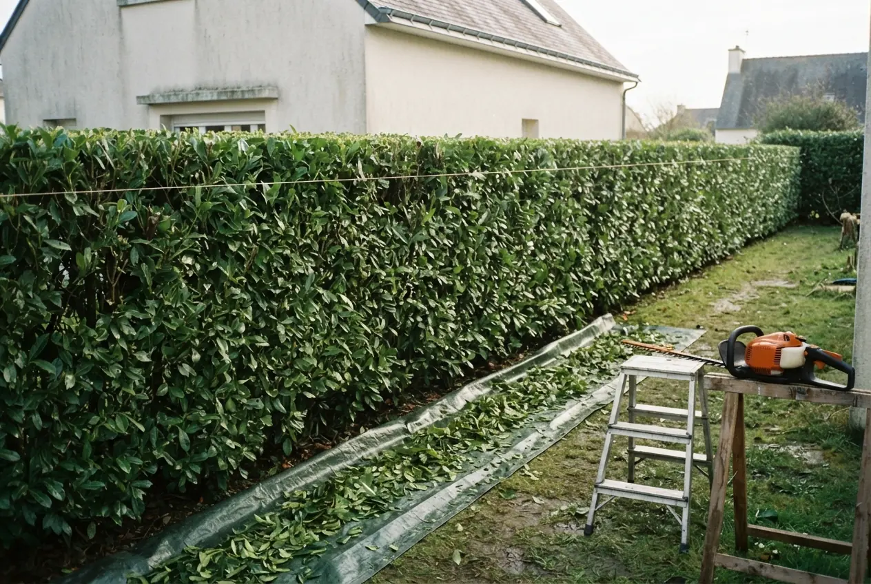 Taille de haie régulière dans un jardin caudanais